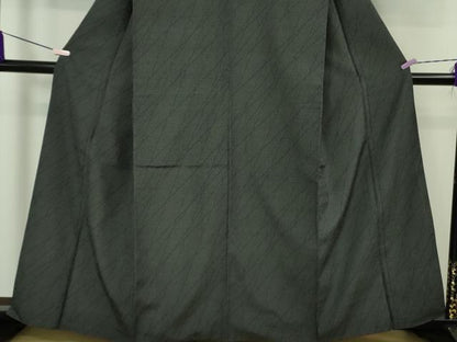 平和屋着物●極上　本塩沢　袷　110亀甲　斜線文　藍鉄色地　逸品　DZAB5683kh6