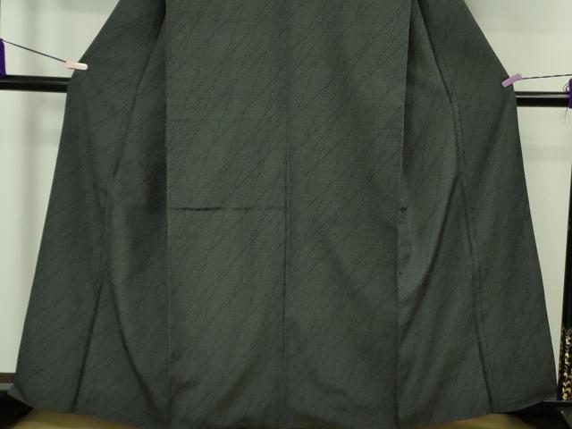 平和屋着物●極上　本塩沢　袷　110亀甲　斜線文　藍鉄色地　逸品　DZAB5683kh6