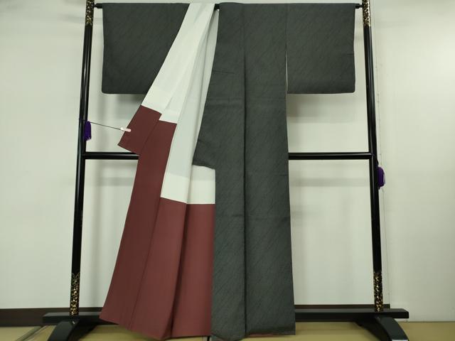 平和屋着物●極上　本塩沢　袷　110亀甲　斜線文　藍鉄色地　逸品　DZAB5683kh6