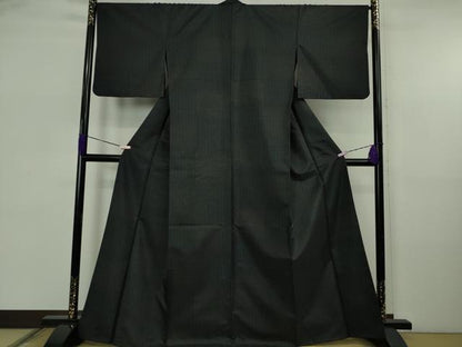 平和屋着物●極上　撫松庵　小紋　縞　黒地　洗える着物　逸品　DZAB5684kh6