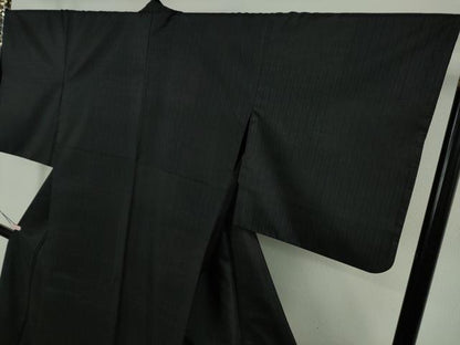 平和屋着物●極上　撫松庵　小紋　縞　黒地　洗える着物　逸品　DZAB5684kh6