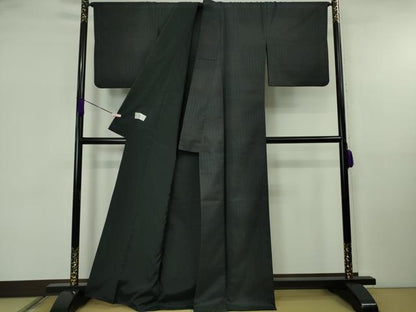 平和屋着物●極上　撫松庵　小紋　縞　黒地　洗える着物　逸品　DZAB5684kh6