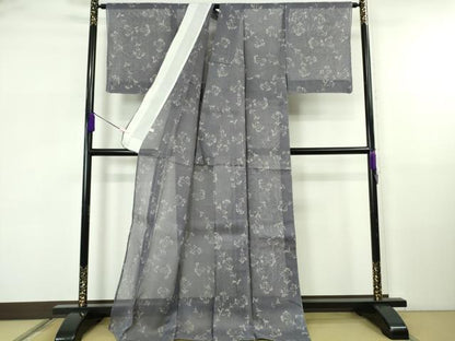 平和屋着物＊極上 夏物 絹芭蕉 小紋 草花文 紅掛空色地 逸品 未使用 DZAB5685kh6