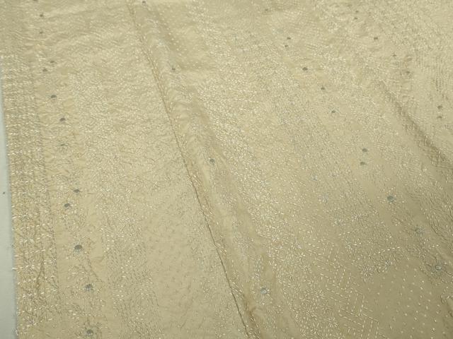平和屋本店●極上　訪問着　紬地　刺し子　刺繍　名物裂花間道　蒸栗色地　逸品　未使用　DZAB5690kh6