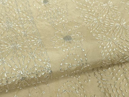 平和屋本店●極上　訪問着　紬地　刺し子　刺繍　名物裂花間道　蒸栗色地　逸品　未使用　DZAB5690kh6