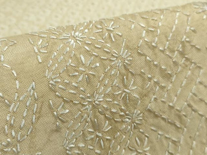 平和屋本店●極上　訪問着　紬地　刺し子　刺繍　名物裂花間道　蒸栗色地　逸品　未使用　DZAB5690kh6