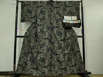 平和屋本店●極上　 伝統工芸士 永長洋一 本場大島紬 十八算 12マルキ 古代染色純泥染 風景文 永長織物 証紙付き 逸品 未使用　DZAB5692kh6
