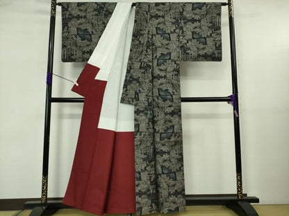 平和屋本店●極上　 伝統工芸士 永長洋一 本場大島紬 十八算 12マルキ 古代染色純泥染 風景文 永長織物 証紙付き 逸品 未使用　DZAB5692kh6