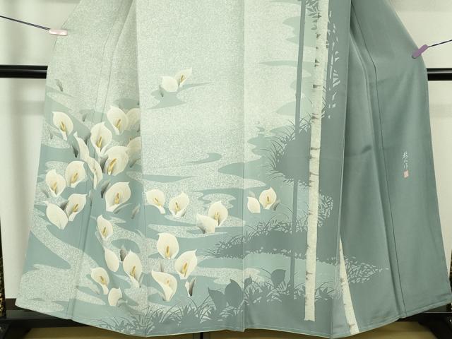 平和屋本店●極上　鎌倉友禅　坂井教人　日本工芸会正会員　訪問着　刺繍　白麗　たたき染め　金糸　色紙付き　逸品　未使用　DZAB5698kh6