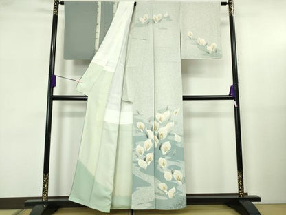 平和屋本店●極上　鎌倉友禅　坂井教人　日本工芸会正会員　訪問着　刺繍　白麗　たたき染め　金糸　色紙付き　逸品　未使用　DZAB5698kh6