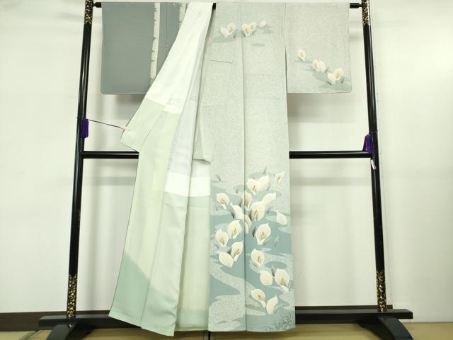 平和屋本店●極上　鎌倉友禅　坂井教人　日本工芸会正会員　訪問着　刺繍　白麗　たたき染め　金糸　色紙付き　逸品　未使用　DZAB5698kh6