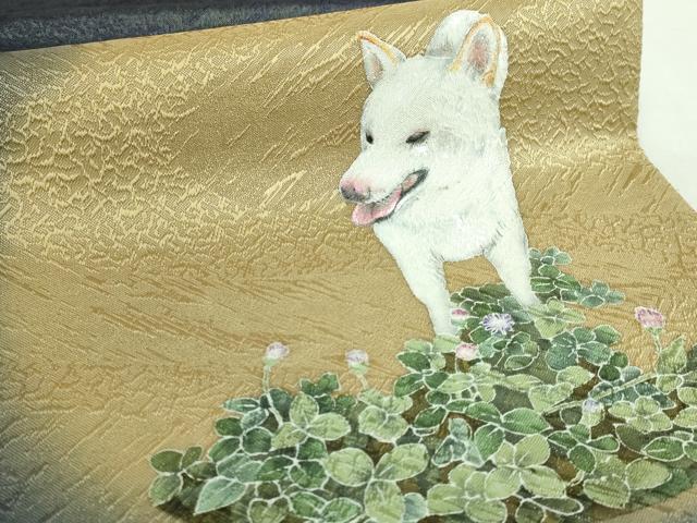 平和屋着物●極上　太鼓柄袋帯　手描き　柴犬　逸品　DZAB5704kh6