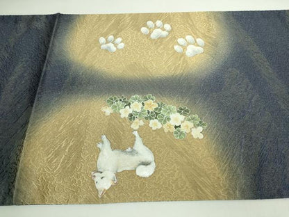 平和屋着物●極上　太鼓柄袋帯　手描き　柴犬　逸品　DZAB5704kh6