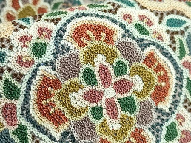 平和屋本店●極上　中国三大刺繍　相良刺繍　総刺繍　全通柄袋帯　正倉院花唐草　金糸　絹鼠色地　逸品　DZAB5709kh6