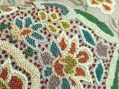 平和屋本店●極上　中国三大刺繍　相良刺繍　総刺繍　全通柄袋帯　正倉院花唐草　金糸　絹鼠色地　逸品　DZAB5709kh6