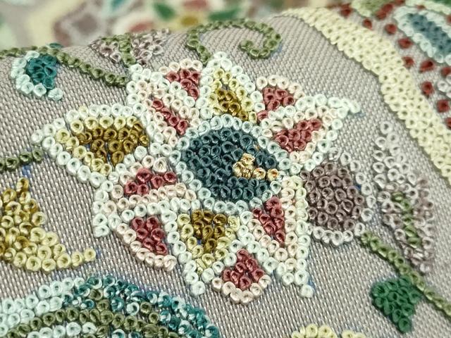平和屋本店●極上　中国三大刺繍　相良刺繍　総刺繍　全通柄袋帯　正倉院花唐草　金糸　絹鼠色地　逸品　DZAB5709kh6
