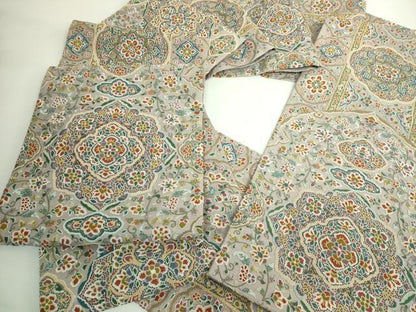 平和屋本店●極上　中国三大刺繍　相良刺繍　総刺繍　全通柄袋帯　正倉院花唐草　金糸　絹鼠色地　逸品　DZAB5709kh6