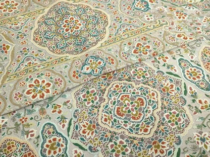 平和屋本店●極上　中国三大刺繍　相良刺繍　総刺繍　全通柄袋帯　正倉院花唐草　金糸　絹鼠色地　逸品　DZAB5709kh6