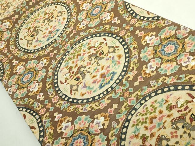 平和屋本店●最高級　明綴れ　全通柄袋帯　狩猟花文　金糸　逸品　DZAB5713kh6