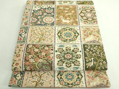 平和屋本店●極上　明綴れ　袋帯　格天井花文　金糸　逸品　DZAB5714kh6