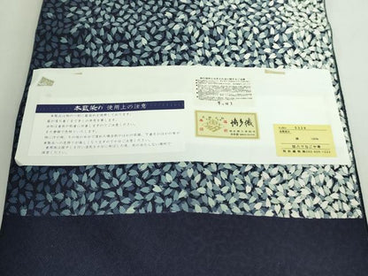 平和屋本店●極上　本場筑前博多織　八寸名古屋帯　本藍染め　舞桜　筑前織物　博多金ラベル　証紙付き　逸品　DZAB5715kh6