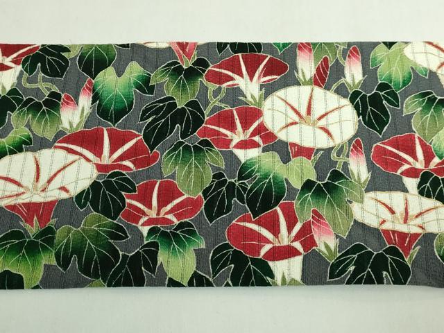 平和屋本店＊極上 夏物 九寸名古屋帯 絽縮緬 朝顔 金彩 薄い藍墨茶色地 逸品 DZAB5718kh6