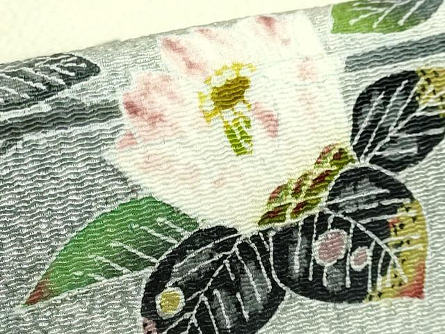 平和屋着物●極上　人間国宝・羽田登喜男　九寸開き名古屋帯　鴛鴦花文　金銀彩　鬼しぼ縮緬　逸品　DZAB5730kh6