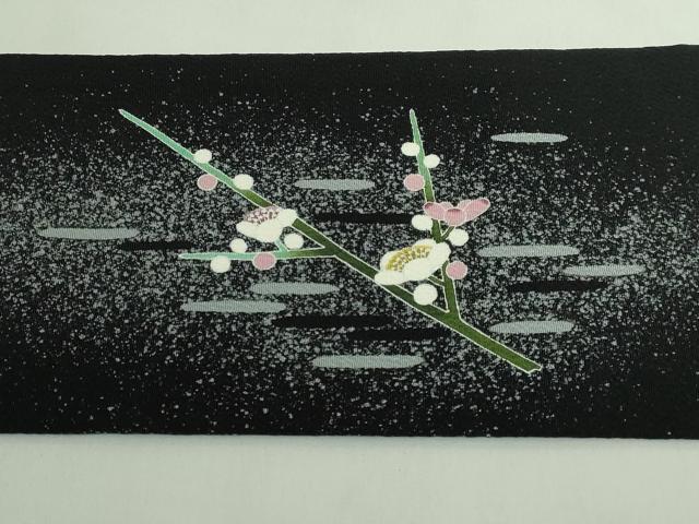 平和屋着物●極上　人間国宝・羽田登喜男　九寸名古屋帯　鴛鴦花文　黒地　金銀彩　鬼しぼ縮緬　逸品　DZAB5738kh6