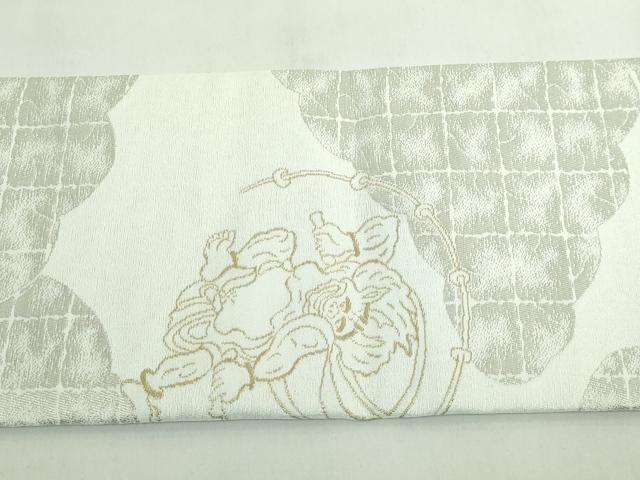 平和屋着物●極上　西陣　おぐら謹製　九寸名古屋帯　風神　雷神　金糸　逸品　新品　DZAB5740kh6 平和屋着物○極上 西陣 おぐら謹製 九寸名古屋帯 風神 雷神 金糸 逸品