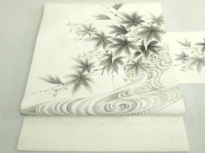 平和屋着物＊極上 夏物 九寸名古屋帯 作家物 手描き 流水楓文 逸品 DZAB5754kh6