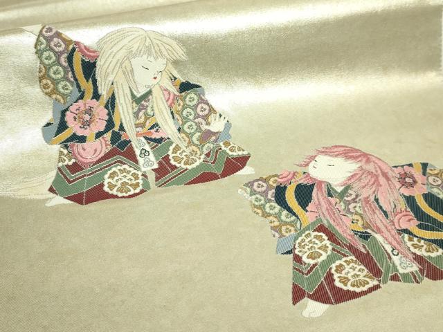 平和屋着物●極上　加賀友禅の巨匠　初代　由水十久　西陣　長嶋成織物　ながしま帯　太鼓柄袋帯　連獅子　瀞銀錦　逸品　DZAB5759kh6