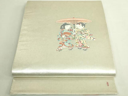 平和屋着物●極上　加賀友禅の巨匠　初代　由水十久　西陣　長嶋成織物　ながしま帯　太鼓柄袋帯　卯月　瀞銀錦　逸品　DZAB5761kh6