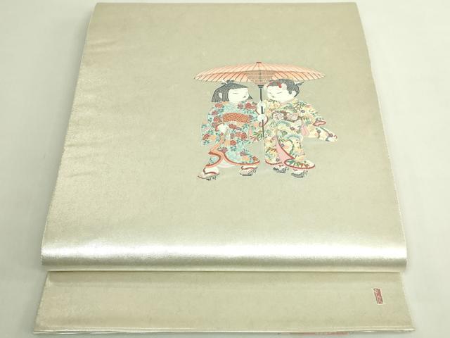 平和屋着物●極上　加賀友禅の巨匠　初代　由水十久　西陣　長嶋成織物　ながしま帯　太鼓柄袋帯　卯月　瀞銀錦　逸品　DZAB5761kh6