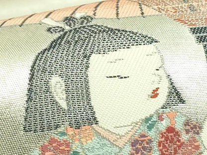 平和屋着物●極上　加賀友禅の巨匠　初代　由水十久　西陣　長嶋成織物　ながしま帯　太鼓柄袋帯　卯月　瀞銀錦　逸品　DZAB5761kh6