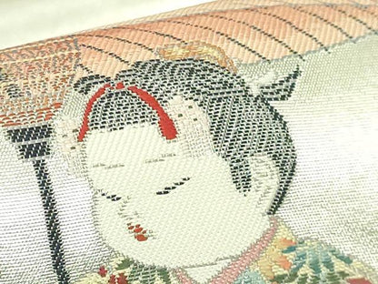 平和屋着物●極上　加賀友禅の巨匠　初代　由水十久　西陣　長嶋成織物　ながしま帯　太鼓柄袋帯　卯月　瀞銀錦　逸品　DZAB5761kh6