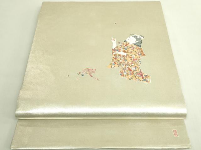 平和屋着物●極上　加賀友禅の巨匠　初代　由水十久　西陣　長嶋成織物　ながしま帯　太鼓柄袋帯　手玉　瀞銀錦　逸品　DZAB5762kh6