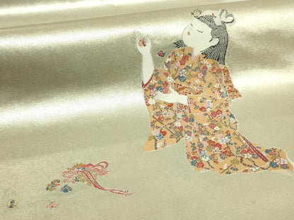平和屋着物●極上　加賀友禅の巨匠　初代　由水十久　西陣　長嶋成織物　ながしま帯　太鼓柄袋帯　手玉　瀞銀錦　逸品　DZAB5762kh6