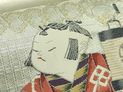 平和屋着物●極上　加賀友禅の巨匠　初代　由水十久　西陣　長嶋成織物　ながしま帯　太鼓柄袋帯　供奴　瀞銀錦　逸品　DZAB5763kh6