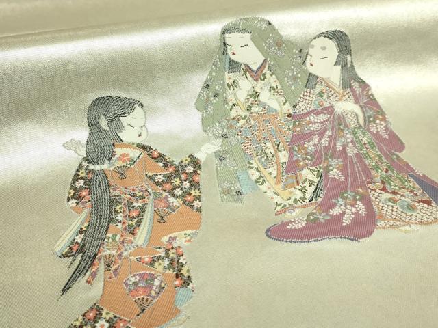 平和屋着物●極上　加賀友禅の巨匠　初代　由水十久　西陣　長嶋成織物　ながしま帯　太鼓柄袋帯　観桜　瀞銀錦　逸品　DZAB5764kh6