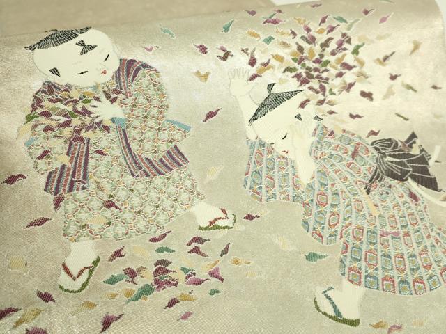 平和屋着物●極上　加賀友禅の巨匠　初代　由水十久　太鼓柄袋帯　森にて　銀糸　逸品　DZAB5769kh6