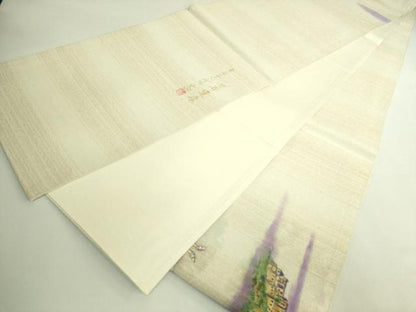 平和屋着物●極上　ユネスコ世界遺産表現作家　白川丈山　太鼓柄袋帯　手描き　モンサン・ミッシェル　金通し地 反端付き 逸品 DZAB5774kh6