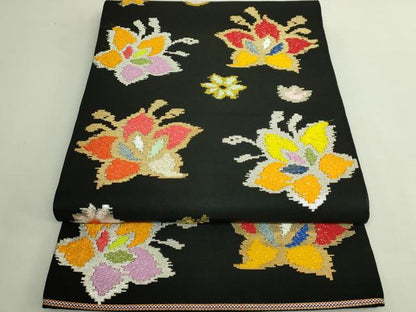 平和屋着物●最高級　龍村平蔵製　六通柄　本袋帯　モール昌花文　黒地　金銀糸　逸品　DZAB5780kh6