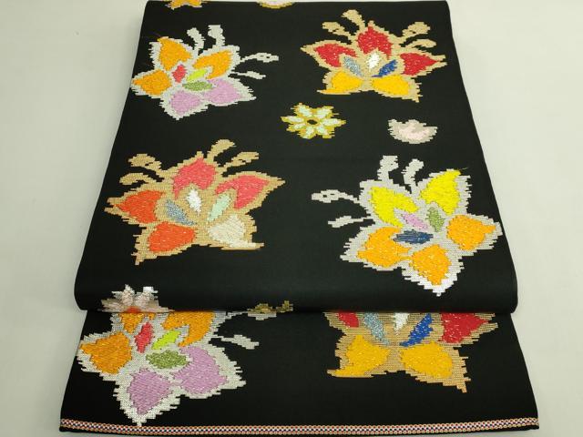 平和屋着物●最高級　龍村平蔵製　六通柄　本袋帯　モール昌花文　黒地　金銀糸　逸品　DZAB5780kh6