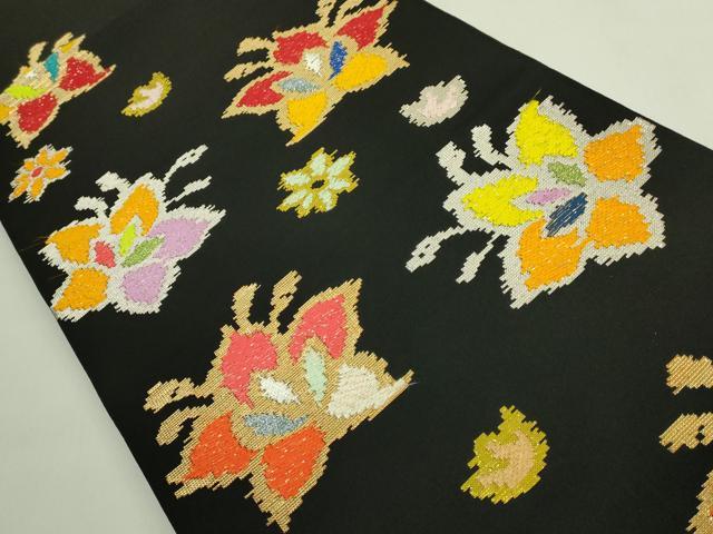 平和屋着物●最高級　龍村平蔵製　六通柄　本袋帯　モール昌花文　黒地　金銀糸　逸品　DZAB5780kh6