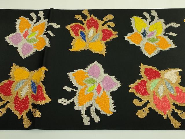 平和屋着物●最高級　龍村平蔵製　六通柄　本袋帯　モール昌花文　黒地　金銀糸　逸品　DZAB5780kh6