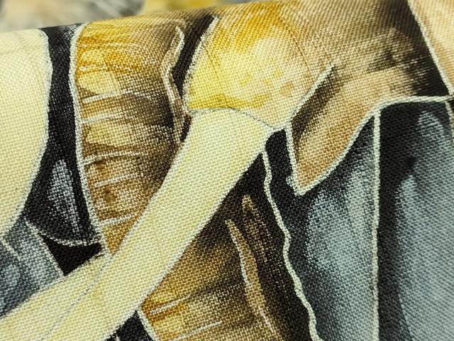 平和屋本店●極上　九寸開き名古屋帯　生紬地　手描き　象　憲法黒茶色地　逸品　DZAB5786kh6