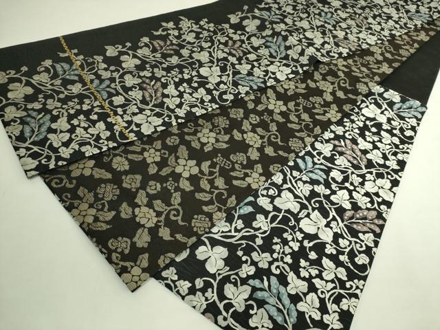 平和屋本店●極上　西陣　木野織物　菱屋善兵衛謹製　両面　六通柄袋帯　蔦の葉文　花唐草　黒地　逸品　DZAB5788kh6
