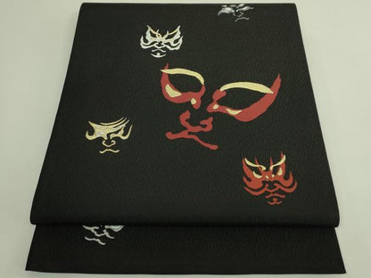平和屋着物●極上　太鼓柄袋帯　隈取　黒地　金銀糸　逸品　DZAB5790kh6