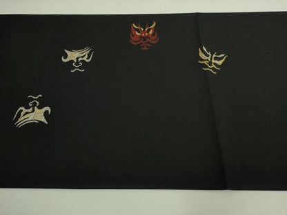 平和屋着物●極上　太鼓柄袋帯　隈取　黒地　金銀糸　逸品　DZAB5790kh6