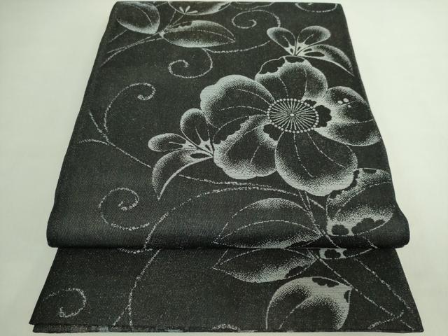平和屋着物▽両面　全通柄袋帯　スリーシーズン　春夏秋　葡萄蔦の葉花文　幾何学文様　正絹　逸品　DABD6668cm 平和屋着物○極上 両方向 両面 全通柄袋帯 スリーシーズン帯 葡萄蔦